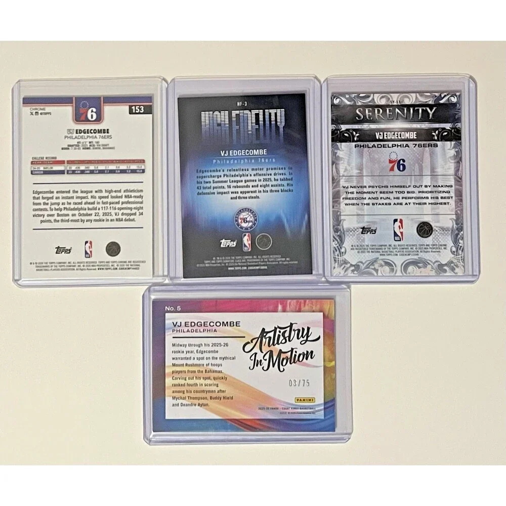 2025-26 Panini Court Kings VJ Edgecombe Artistry In Motion Amber /75 Rookie #5